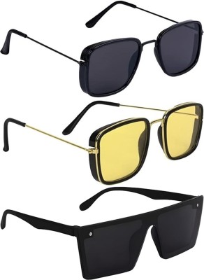 shah collections Sports, Rectangular Sunglasses(For Men & Women, Black, Yellow)