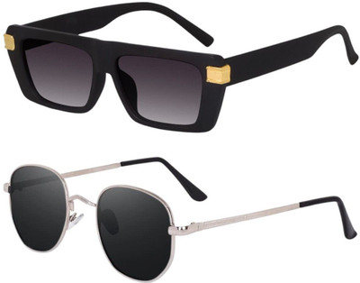 SPRING JUMP Rectangular Sunglasses(For Men & Women, Black, Black)