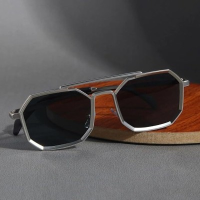 VALWICK Retro Square Sunglasses(For Men & Women, Silver, Black)