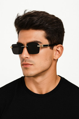 Sunglance Retro Square, Rectangular, Shield Sunglasses(For Men, Black)