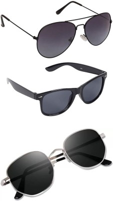 shah collections Round, Aviator, Wayfarer Sunglasses(For Men & Women, Black)