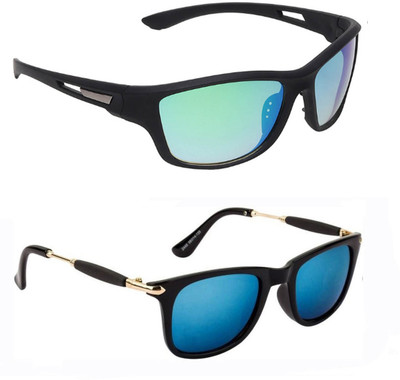 ELLIGATOR Wrap-around Sunglasses(For Men & Women, Green, Blue)