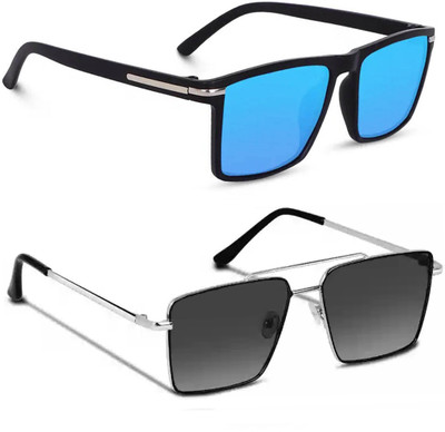 ELLIGATOR Retro Square, Wayfarer, Rectangular Sunglasses(For Men & Women, Blue, Black)