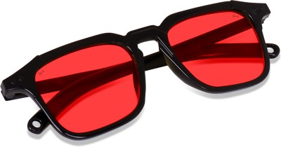 I REBEL Retro Square, Rectangular Sunglasses(For Men & Women, Red)