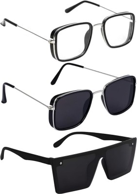 shah collections Sports, Rectangular Sunglasses(For Men & Women, Black, Clear)