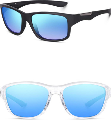 Rozti Sports, Wrap-around Sunglasses(For Men & Women, Blue, Blue)