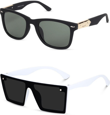 EDENSCOPE Retro Square, Sports, Wayfarer, Rectangular Sunglasses(For Men & Women, Green, Black)
