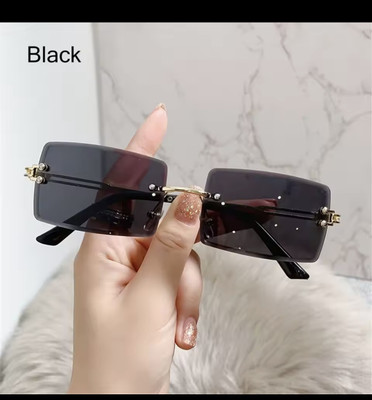 Zeemork Rectangular, Retro Square Sunglasses(For Men & Women, Black)