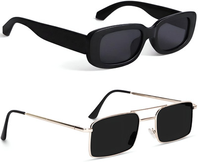 ARICKS Rectangular, Retro Square Sunglasses(For Men & Women, Black)