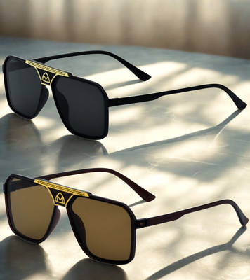 TheWhoop Rectangular Sunglasses(For Women, Black, Brown)