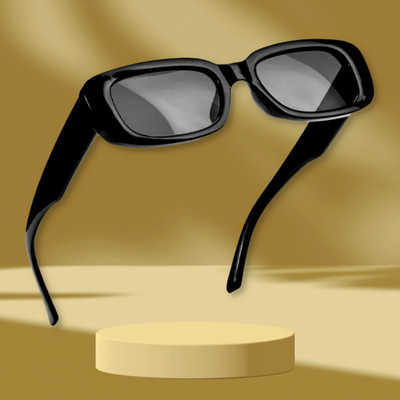 TheWhoop Rectangular Sunglasses(For Men & Women, Black)