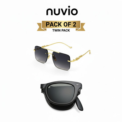 NUVIO Wayfarer, Oval Sunglasses(For Men & Women, Grey, Black, Golden)