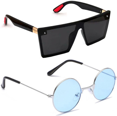 ELLIGATOR Retro Square Sunglasses(For Men & Women, Black, Blue)