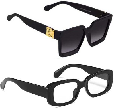 Elligator Cat-eye, Retro Square, Oval, Round Sunglasses(For Men & Women, Black, Clear)