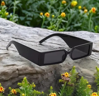 LENS LIBRARY Rectangular Sunglasses(For Men & Women, Black)