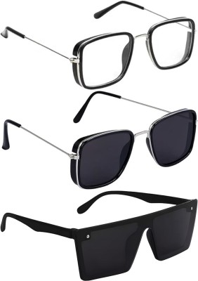 just style Sports, Rectangular Sunglasses(For Boys & Girls, Black, Clear)