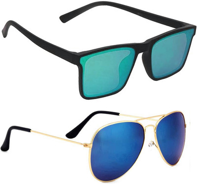 ELLIGATOR Retro Square Sunglasses(For Men & Women, Green, Blue)