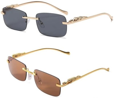 The Studded Rectangular Sunglasses(For Men & Women, Black, Brown)