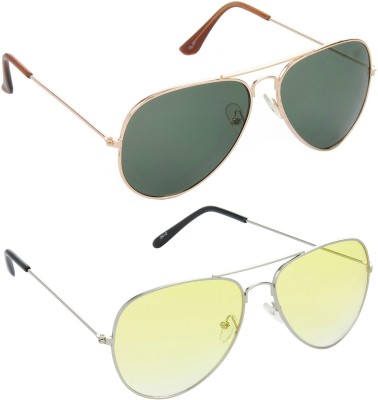 Hrinkar Aviator Sunglasses(For Men & Women, Green, Yellow)