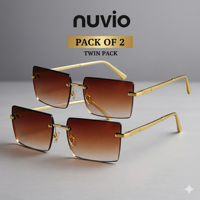 NUVIO Oval, Rectangular Sunglasses(For Men & Women, Brown, Golden)