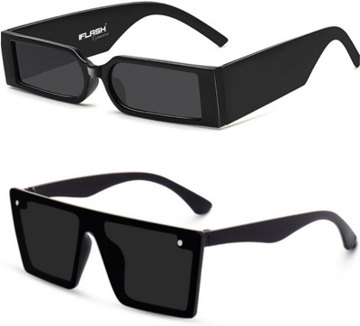I Flash Retro Square, Wayfarer Sunglasses(For Men & Women, Black)