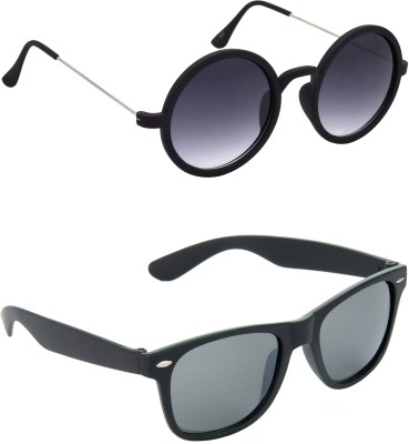 Hrinkar Round Sunglasses(For Men & Women, Grey, Black)