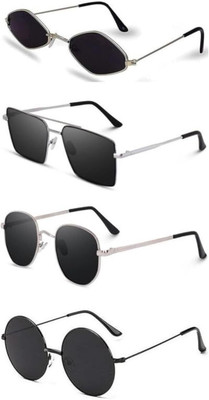SpadeAces Cat-eye, Retro Square, Oval, Round Sunglasses(For Men & Women, Black)
