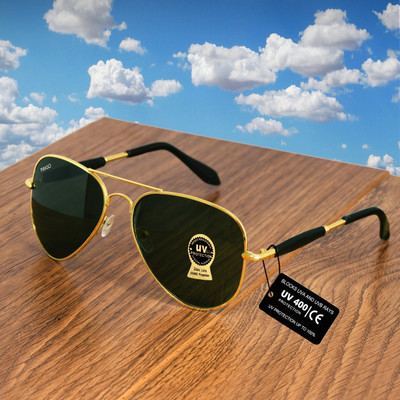 PIRASO Aviator Sunglasses(For Men & Women, Golden, Black)