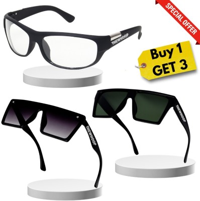 TheWhoop Wrap-around, Rectangular Sunglasses(For Men & Women, Clear, Black, Green)