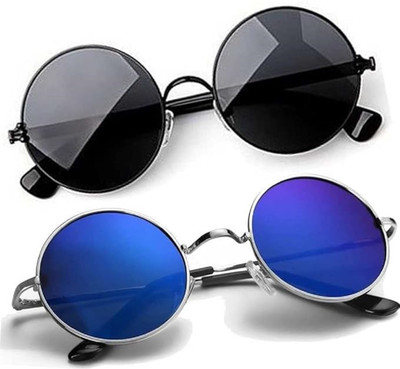 Whay Round Sunglasses(For Men & Women, Black, Blue)