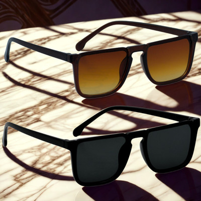 KiwiCaves Retro Square Sunglasses(For Men & Women, Black, Brown)