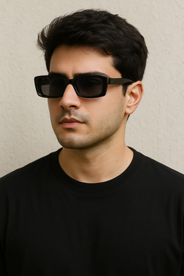 Sun Savvy Rectangular, Retro Square, Sports Sunglasses(For Men & Women, Black)