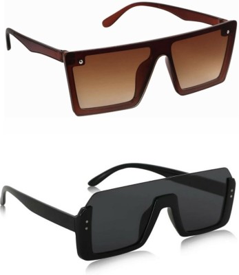 PC STAR Retro Square Sunglasses(For Men & Women, Brown, Black)