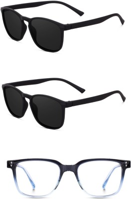 DEYVUE Rectangular Sunglasses(For Men, Grey)