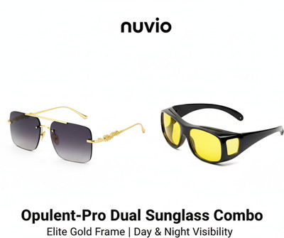 NUVIO Oval, Shield Sunglasses(For Men & Women, Grey, Yellow)