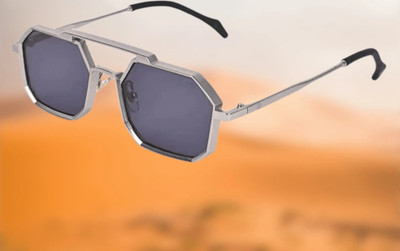 peter india Retro Square Sunglasses(For Men & Women, Black)