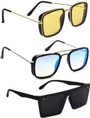 LAER Rectangular, Sports Sunglasses(For Men & Women, Black, Yellow, Blue)