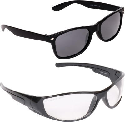 Aligatorr Wayfarer, Wrap-around Sunglasses(For Men, Grey, Clear)