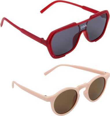 Neska Moda Rectangular, Round Sunglasses(For Boys & Girls, Black)