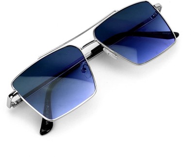 ROADWAY Retro Square, Wrap-around, Rectangular, Cat-eye Sunglasses(For Men & Women, Blue, Black)