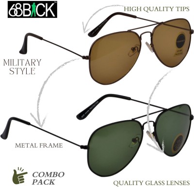 68Back Aviator Sunglasses(For Men & Women, Brown, Green)