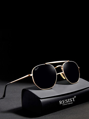 Resist Rectangular Sunglasses(For Men & Women, Black)