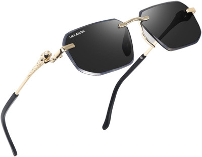 LIZA ANGEL Rectangular Sunglasses(For Men & Women, Black)