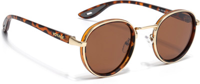 VOYAGE Round Sunglasses(For Men & Women, Brown, Golden)