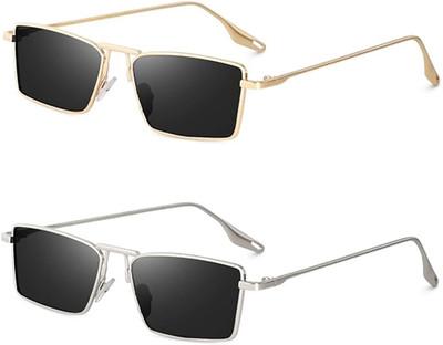HATin Rectangular, Retro Square, Spectacle  Sunglasses(For Men & Women, Black)