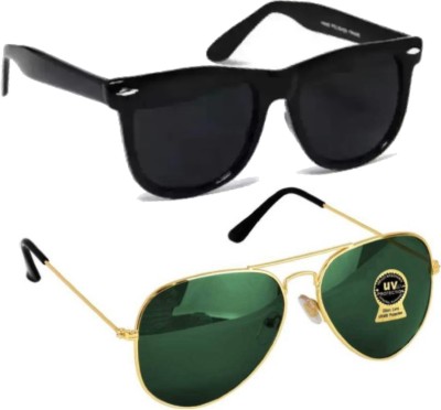 Sunglance Wayfarer, Aviator Sunglasses(For Boys & Girls, Black, Green)