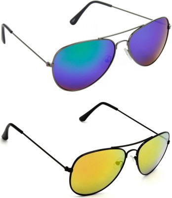 Hrinkar Aviator Sunglasses(For Men & Women, Blue, Golden)