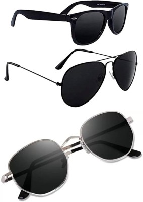 shah collections Round, Aviator, Sports Sunglasses(For Men & Women, Black)