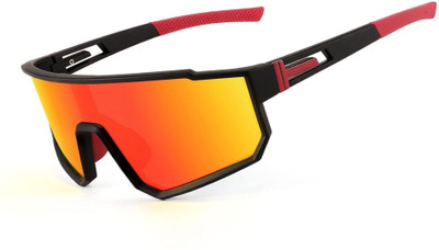 Buddyeye Sports, Wrap-around, Over-sized, Shield, Rectangular Sunglasses(For Men & Women, Orange)