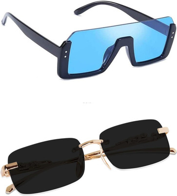 EDENSCOPE Retro Square, Sports, Wayfarer, Rectangular Sunglasses(For Men & Women, Blue, Black)